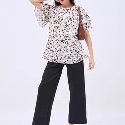 DressBerry Print Flared Sleeve Indigo Satin Top image 5