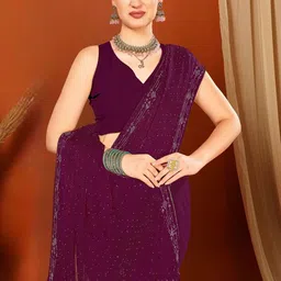 DIVASTRI Ethnic Motifs Beads and Stones Pure Chiffon Heavy Work Saree image 2