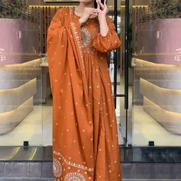 GoSriKi Women Embroidered Printed Regular Kurta with Palazzos & Dupatta image 2