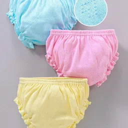 Babyhug 100% Cotton Panties Solid Pack of 3 - Blue Pink Yellow-image-13