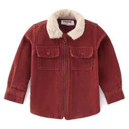 Babyhug 100% Cotton Full Sleeves Fur Collar Solid Corduroy Shirt with Front Zipper - Red-picture-36