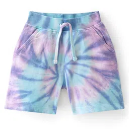 Babyhug Cotton Looper Knit Shorts Tie & Dye Print - Blue-image-16