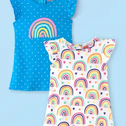 Babyhug Cotton Knit Frill Sleeve Nighty With Polka Dot Print & Rainbow Print Pack Of 2 - Multicolor image 1