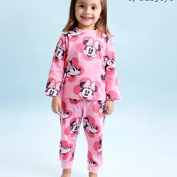 Babyoye Disney Single Jersey Cotton Knit Full Sleeves Night Suit Minnie Mouse Print - Pink-picture-43