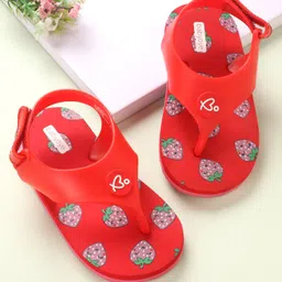 Babyoye Flip Flops with Velcro Closure Strawberry Print - Red-picture-10