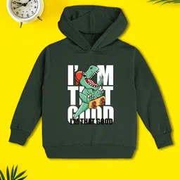 NUSYL Fleece Full Sleeves Dinosaur & Text Printed Hoodie - Olive Green-picture-20