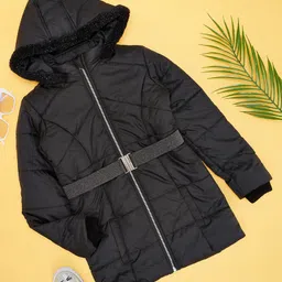 Pantaloons Junior Full Sleeves Solid Quilted Jacket - Jet Black-image-36