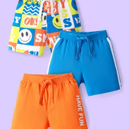 Babyhug Cotton Knit Mid Thigh Length Shorts with Text Print & Tape Detailing Pack of 3 - Orange & Blue-picture-37