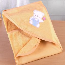 Simply Terry Cotton Knit Teddy Bear Embroided Hooded Towel L 80 x B 77 cm- Orange-picture-1