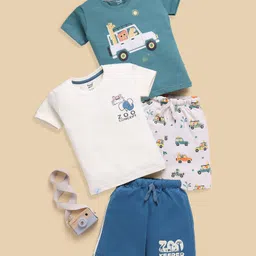 TOONYPORT Cotton Pack Of 2 Half Sleeves Baby Animals & Car Printed Coordinating Tees & Shorts Set - Multi Colour-image-93