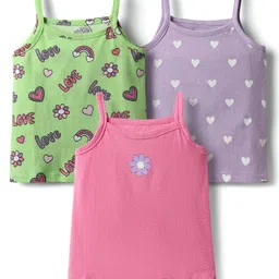 Babyhug 100% Cotton Sleeveless Antibacterial Slips With Polka Dots & Floral Print Pack Of 3 - Multi Colour image 1