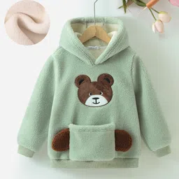 Mark & Mia Full Sleeves Fur Hooded Sweatshirt With Teddy Bear Patch & Applique - Green-picture-19