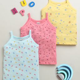 BUMZEE Cotton Knit Pack Of 3 Sleeveless Butterflies & Bunnies Printed Slips - Yellow & Pink-picture-15