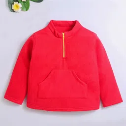 Nino Bambino Fleece Knit Full Sleeves Solid Light Winter Sweatshirt - Red-picture-11