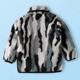 Babyhug Woven Full Sleeves Winter Fur Jacket With Camouflage Design - Black image 2