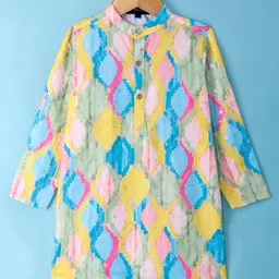 Robo Fry Silk Woven Full Sleeves Kurta Pyjama Set with Colour Block Design - Multicolour image 2