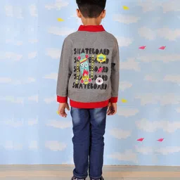 The Mom Store Cotton Blend Knit Full Sleeves Thunderbolt Printed Light Winter Bomber Jacket - Grey image 3