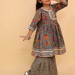 The Mom Store Girls Ethnic Motifs Printed Pure Cotton Anarkali Kurta with Sharara image 2