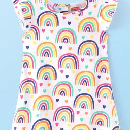 Babyhug Cotton Knit Frill Sleeve Nighty With Polka Dot Print & Rainbow Print Pack Of 2 - Multicolor image 3