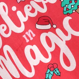 Babyhug Cotton Knit Full Peasant Sleeves Believe in Magic Printed Top with Frill Detailing - Red image 3