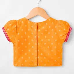 Babyhug Brocade Woven Half Puffed Sleeves Choli Lehenga Set with Dupatta & Motif Embroidery - Red & Yellow image 3