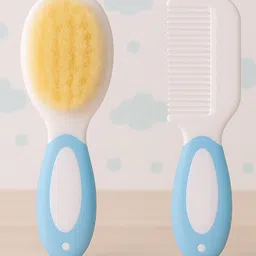 KIDS BASIC Baby Care Grooming Essential Combo | Soft Powder Puff with Built-In Storage Case + Nail Cutter + Nose Sucker + Hair Brush & Comb Set- Blue, Blue, Blue, Blue image 3