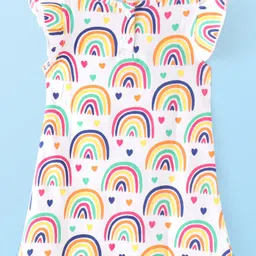 Babyhug Cotton Knit Frill Sleeve Nighty With Polka Dot Print & Rainbow Print Pack Of 2 - Multicolor image 4