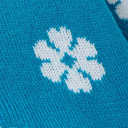 Babyhug Knitted Full Sleeves Front Open Sweater with Floral Design - Teal Blue image 4