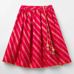 Babyhug Brocade Woven Half Puffed Sleeves Choli Lehenga Set with Dupatta & Motif Embroidery - Red & Yellow image 4