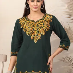Clora Creation Women Floral Embroidered Thread Work Woollen Kurta-image-30