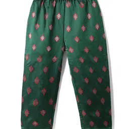 Babyhug Woven Three Forth Sleeve Floral Embroidered Brocade Long Top With Pant Set - Dark Green image 5