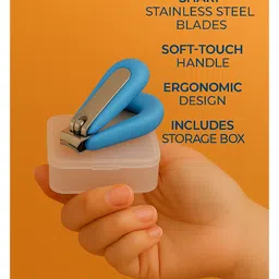 KIDS BASIC Baby Care Grooming Essential Combo | Soft Powder Puff with Built-In Storage Case + Nail Cutter + Nose Sucker + Hair Brush & Comb Set- Blue, Blue, Blue, Blue image 5