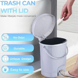 Kuber Industries 2Pc Grey Pedal Dustbins With Removable Bucket -10L Each image 5