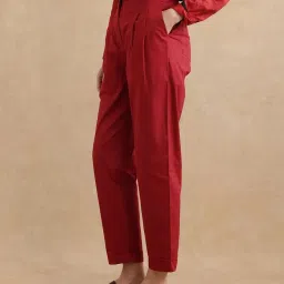 RAREISM Rust Cotton Blend Solid Trousers image 4