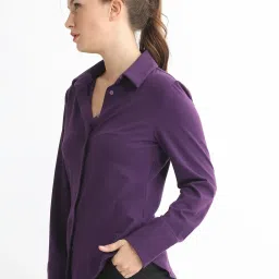 RAREISM Purple Cotton Solid Long Sleeves Shirt image 4