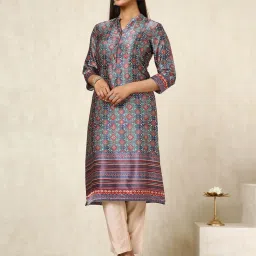 Soch Teal Blue Regular Fit Printed Kurtas image 4