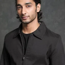 Rare Rabbit Black Regular Fit Jacquard Jacket image 4