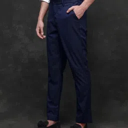 Rare Rabbit Navy Regular Fit Solid Trousers image 4