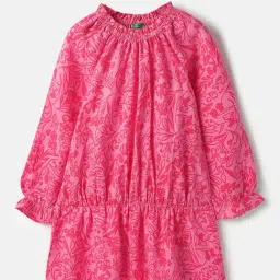 United Colors of Benetton Girls Pink Floral Print Dress-picture-35