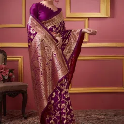 Satrani Purple Woven Saree With Unstitched Blouse image 4