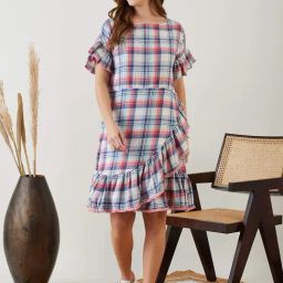 The Kaftan Company Pink Cotton Chequered A-Line Dress-picture-2