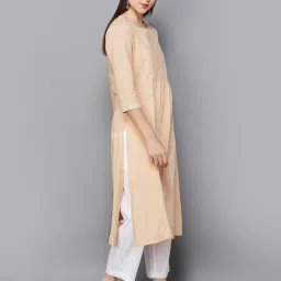 Melange by Lifestyle Light Yellow & White Cotton Embellished Kurta image 4