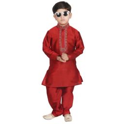 SG Yuvraj Kids Red Embroidered Kurta with Pyjama-picture-30