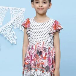BIBA Girls White Printed Dress-picture-1
