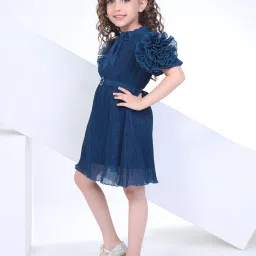 Peppermint Kids Navy Textured Dress with Belt image 4