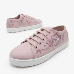Yellow by Westside Pink Floral Embroidered Lace-Up Sneakers image 3