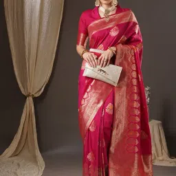 Saree Mall Pink Silk Woven Saree With Unstitched Blouse-picture-23