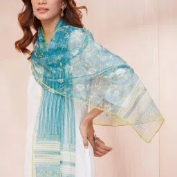 Fabindia Turquoise Floral Print Dupatta image 4