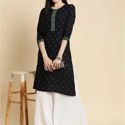 Rangita Lime Green & Navy Printed Straight Kurta - Pack OF 2 image 4