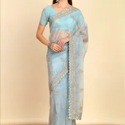 Soch Womens Powder Blue Sequinned Embellished Organza Saree With Zardosi image 4